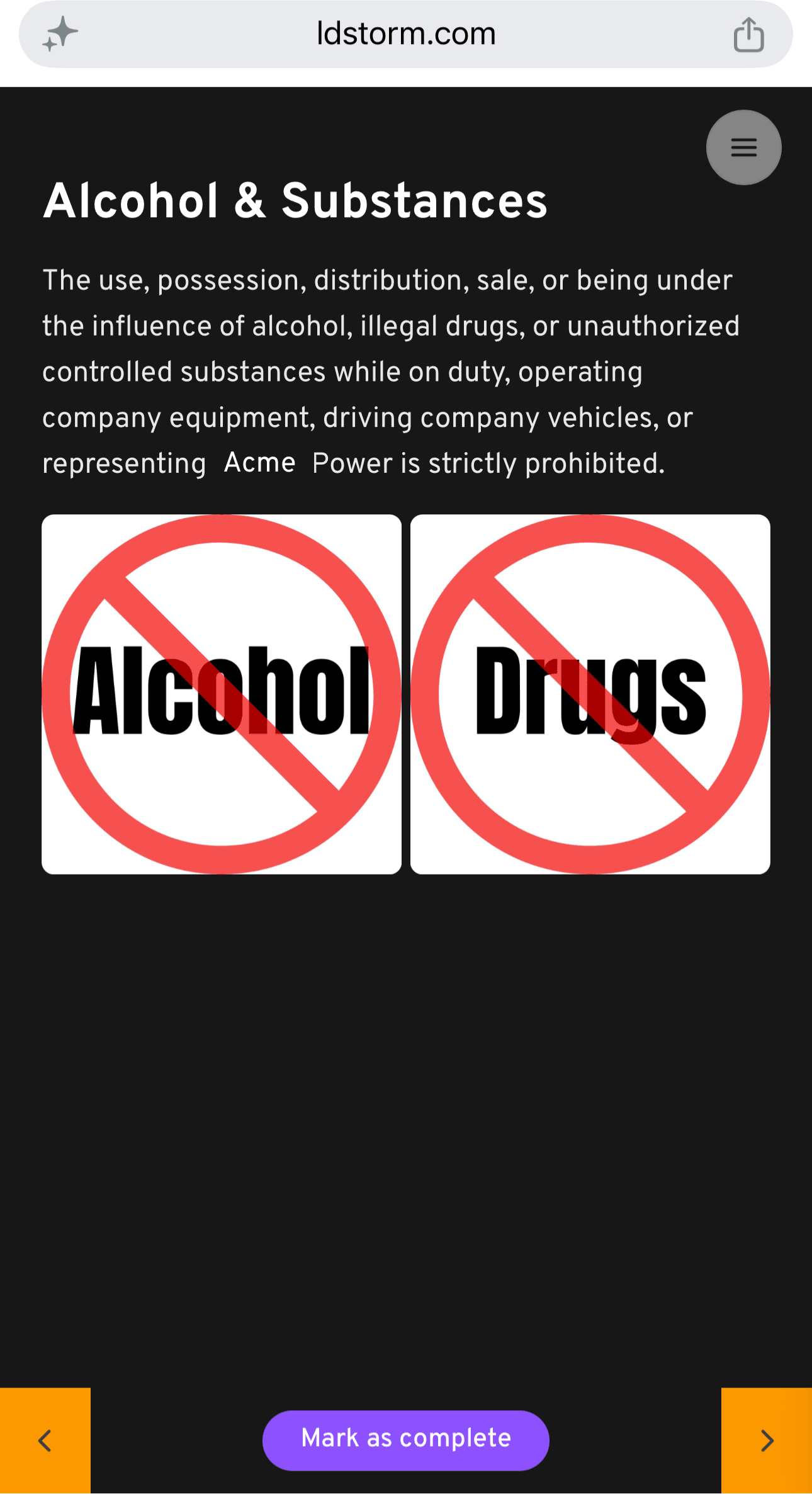A company policy lesson on a worker's phone